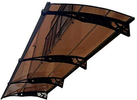 CANOFIX Door Canopy PC 1500W x 1270P / DIY Polycarbonate Cantilever Awning/Window Door Pathway Walkway Garden Shed Porch Patio (Grey Bracket - Bronze Sheet)