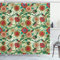 ABAKUHAUS Blumen Duschvorhang, Oriental Inspirations, Stoffliches Gewebe Badezimmerdekorationsset mit Haken, 175 x 220 cm, Rot Grün