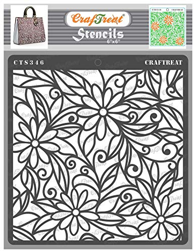 CrafTreat wiederverwendbare Gänseblümchen-Schablonen zum Malen von Wänden und Fliesen – Gänseblümchen mit Blatthintergrund – 15,2 x 15,2 cm – DIY-Kunst- und Bastelschablonen zum Malen von Blumen
