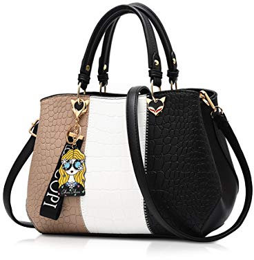 NICOLE & DORIS 2025 Neue Frauen Tasche Damen Leder Handtasche Mode Umhängetasche Mit Pompon abnehmbarem Schultergurt Handtasche Schwarz