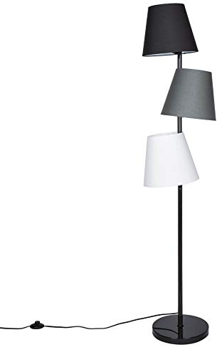invicta INTERIOR 3-flammige Retro Design Stehlampe LEVELS 163cm schwarz grau Leinen 3 Schirme Stehleuchte Wohnzimmerlampe