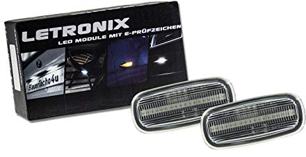 LETRONIX LED Seitenblinker Blinker Module Klar Silber geeignet für A2 8Z / A3 8L Facelift / A4 B5 Facelift / A6 C5 / A8 D2 Facelift/TT 8N mit E-Prüfzeichen