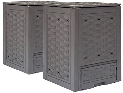 vidaXL 2X Composteurs de Jardin Bac de Compostage Bac à Compost Récipient à Fertilisant Boîte à Déchets Extérieur Marron Plastique Rotin 600 L