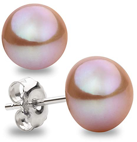 Orecchini da donna di perle bottone coltivate d'acqua dolce in colore rosa lavanda SECRET & YOU - Argento sterling 925 - Disponibile in 4 misure da 8 mm a 11 mm