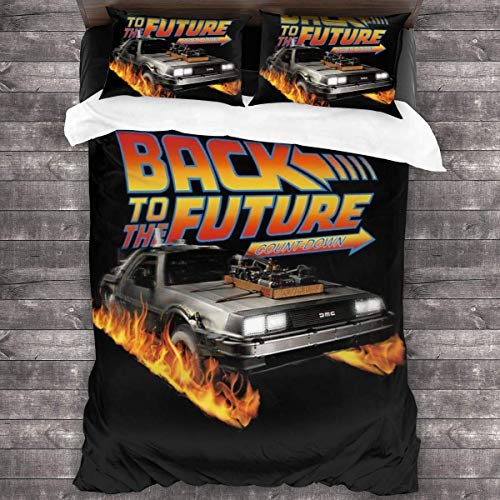 Knncch Delorean Countdown Zurück in die Zukunft 3-teiliges Bettwäscheset Bettbezug Dekoratives 3-teiliges Bettwäscheset mit 2 Kissenbezügen