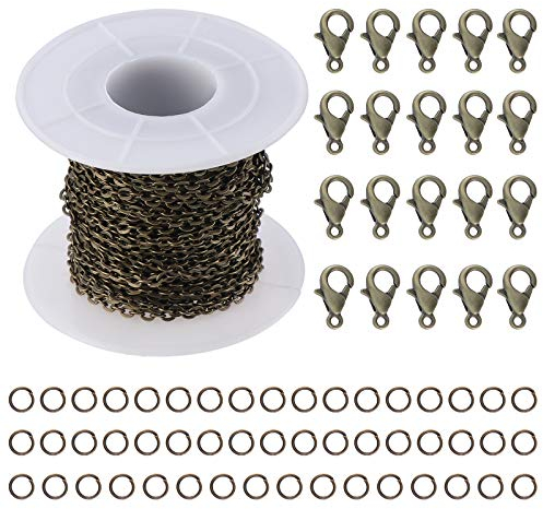 TsunNee 10 m lange Gliederkette, Schmuckherstellungs-Set mit 20 Karabinerverschlüssen, 50 Biegeringe für Ornamente, Pullover, Kette, Schmuck, Zubehör, DIY, Bronze.