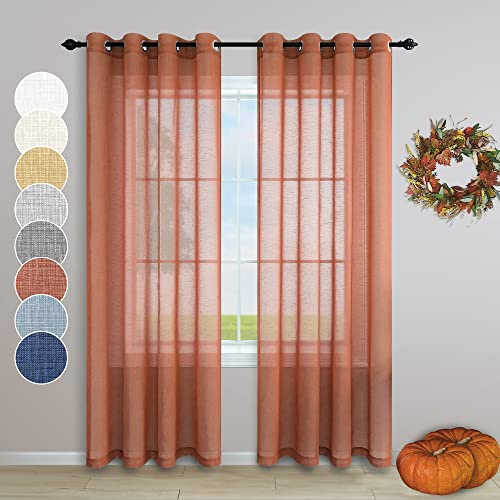 Terrakotta-Vorhänge 274 cm lang für Wohnzimmer 2 Paneele Set Ösen Home Fashion luftig elegant halbdurchsichtige Fenstervorhänge Lichtfilterung Vorhänge Schiebetür Glastür Esszimmer Dekor Extra
