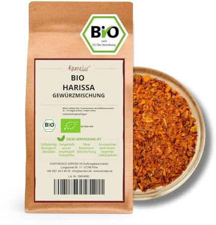 Kamelur 500g BIO Harissa Gewürzmischung - für Herstellung Harissa Paste - Harissa Gewürz BIO in biologisch abbaubarer Verpackung