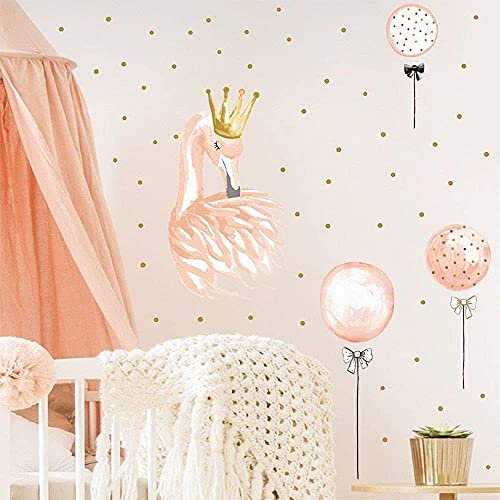 WandSticker4U®- Aquarell Wandsticker Babyzimmer FLAMINGO I Wandbilder: 86x100 cm I romantisch Baby Wandtattoo Mädchen rosa Luftballons Punkte Dots I Wand Deko Kinder-zimmer Junge Aufkleber