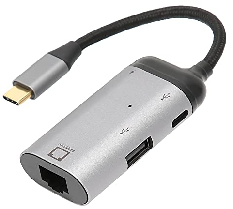3 in 1 Ethernet-Adapter 10/100/1000 Mbit/s Typ-C-Stecker auf RJ45-Buchse/PD/Typ-C/USB2.0-A-Port Schnellladung für Windows/Android/OS X/OS, Typ-C-Geräte mit OTG-Funktion