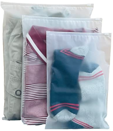 Marrie Frosted Resealable Bags Ziplock Seal Plastic Bag for Clothes Garments Travel Space Saver Luggage Organiser Waterproof Without Hole Pouch School Trips Home Hospital Storage 12 Bags (XL | L | M)