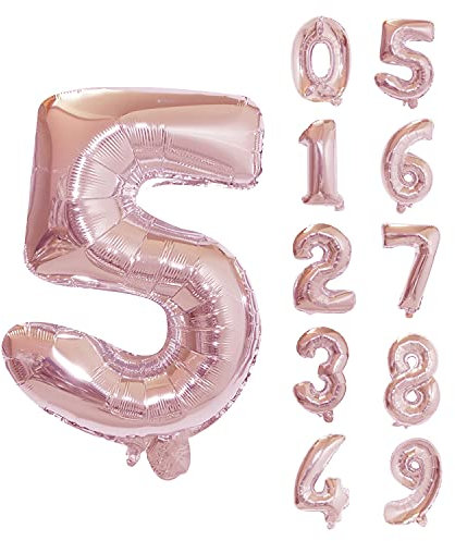 Trimming Shop 16-Inch Small Rose Gold Number 5 Foil Balloon - Reusable Air Fillable Digit 0-9 Foil Balloons for Birthday, Wedding, Anniversary, Celebration, Party Decorations Supplies