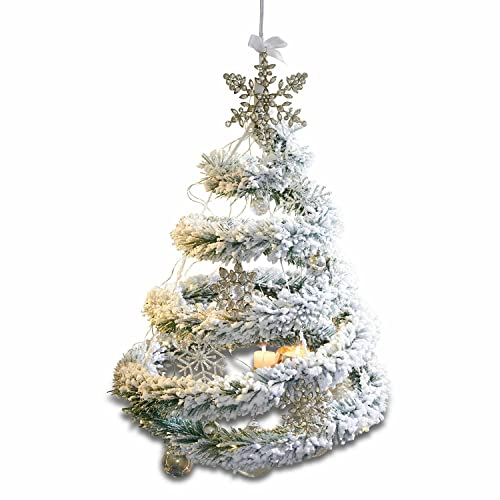 Loberon Weihnachtsbaum Vieux Fort, mit Kunstschnee, spiralförmige Optik, zum Aufhängen, Festliche Deko-Tanne, Kunstnadel-Baum, Weihnachtsdeko, Weihnachten, PVC, Eisen, Baumwolle, grün
