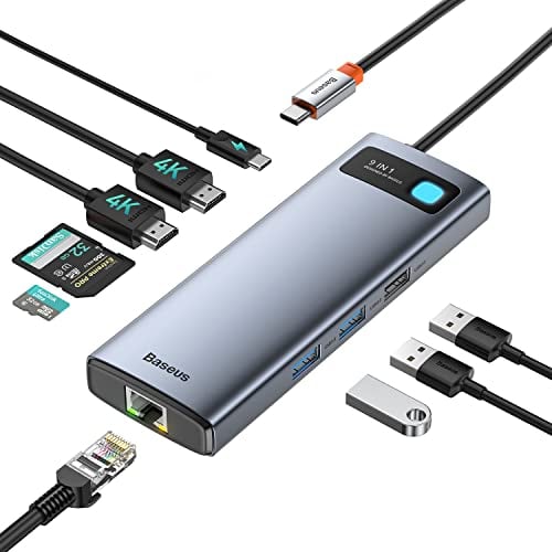 Baseus USB C HUB Dual 4K HDMI Display, 9 in 1 Docking Station 2 HDMI Dual Monitor, Gigabit Ethernet, 100W PD, SD/TF-Kartenleser, 3 USB, USB C Multiport Adapter für MacBook/Dell/HP/Surface/Lenovo