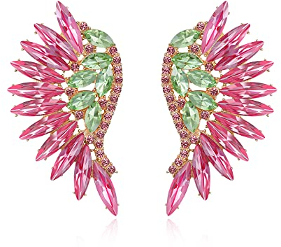 EVER FAITH Pendientes Mujer Cristal con Diamantes de Imitación en Forma de Marquesa de Ala de Ángel para Niñas Rosado Tono Dorado
