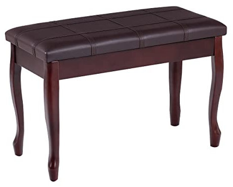 COSTWAY Leather Piano Bench, Padded Keyboard Duet Seat with Storage Compartment and Solid Locking Hinge, Classic Piano Stool for Kids Adults