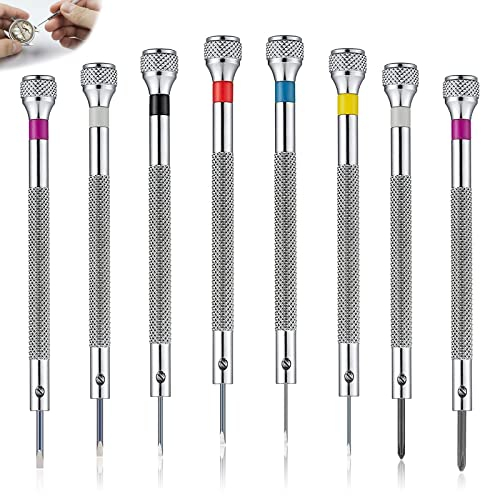 8 Pezzi Cacciaviti Precisione Orologiaio 0,6-1,6 mm, Cacciavite per Occhiali, Kit Cacciaviti di Precisione, Giraviti Precisione per Riparazione di Orologi e Riparazione Elettronica