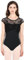 Lanbodance Damen-Ballett-Trikot mit kurzen Ärmeln, für Erwachsene, Tanz, Gymnastik, Body, Schwarze Spitze, XL