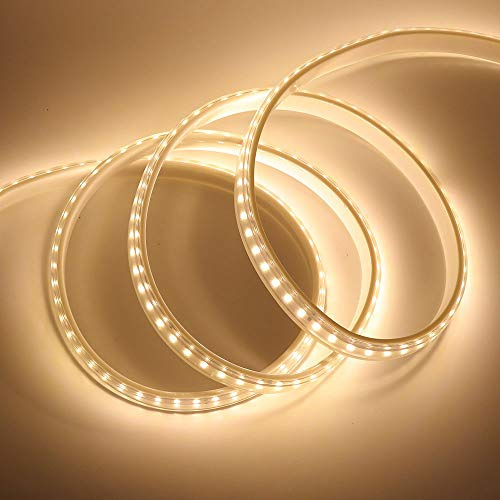 KISUFU 220V 3014 LED Strip mit Schalter, 120 LEDs/m Warm White Flexible Band,IP67 Waterproof LED Light Strip,Weiße Decke Leiter LED-Streifen Küchenleuchten Outdoor & Indoor Strip Light