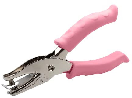 Lochmaschine für Einzelloch, 6 mm, für Papier A4, aus Edelstahl, Locher, DIY, Büro, Schule, Griff aus rutschfestem Gummi (Perforator, Rosa)