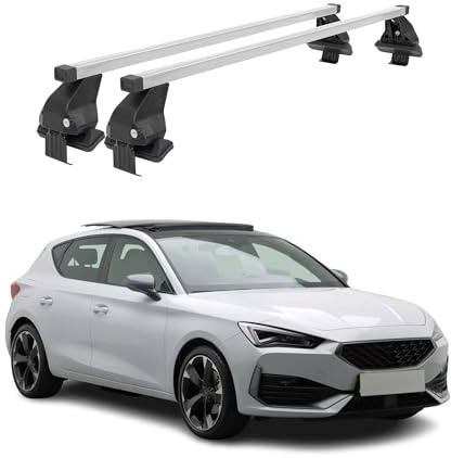 Menabo Dachträger Grundtäger kompatibel mit Cupra Leon 2020-2025 Stahl 50kg Silber 2tlg Ohne Reling für Fahrradträger, Dachboxen, Skiträger Abschließbar