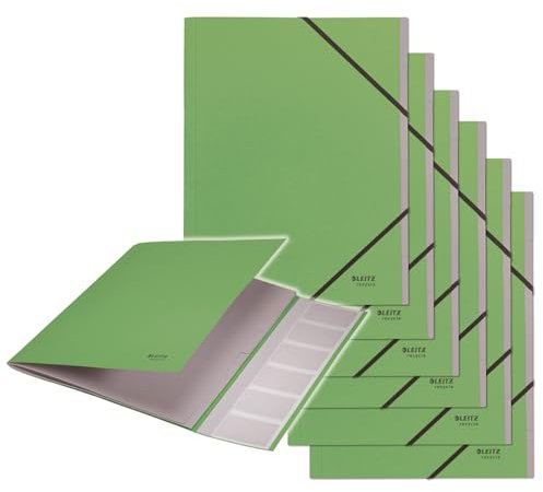Leitz Recycle Ordnungsmappe A4, 6er Pack, Projektmappe mit 6 Fächern mit Index, 100 % recycelt & recycelbar, Umweltfreundlich, Recycle Serie, Grün, 39140055