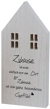 BOLTZE Dekoaufsteller ZUHAUSE aus Holz Schild H25cm Holzhaus mit Spruch - Weiss