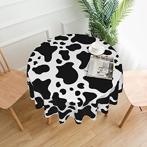Schwarze und weiße Kuh, Tischdecke, wasserdicht, staubdicht, runde Tischdekoration, knitterfrei, Tischtuch – 60 Zoll