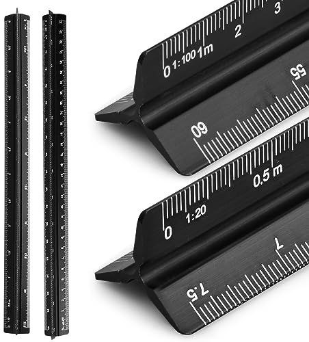 2 Pcs Maßstab Lineal Metall, Lineal Dreieckig Aluminium 30cm, Dreikantmaßstab Scale Ruler, 1:20, 1:25, 1:50, 1:75, 1:100, 1:125/1:100, 1:200, 1:250, 1:300, 1:400, 1:500,Lineal Metrisch für Architektur