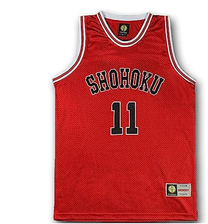 Herren Rot 11st Basketball Trikot Kaede Rukawa Cosplay Shirt, Rot/Ausflug, einfarbig (Getaway Solids), XX-Large