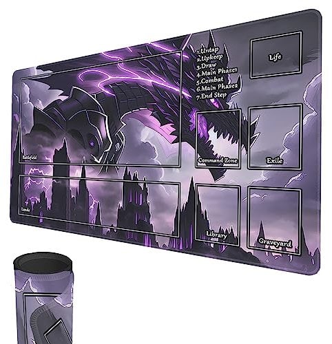 MTG Playmat, 24 x 14 Original TCG Playmats Stitched Edges Smooth Rubber Surface Battle Board Game MTG Playmat with Zones