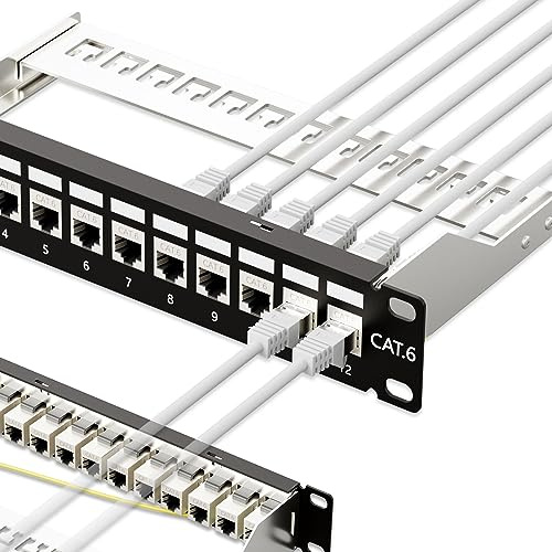 iwillink Panneau de brassage 10 Gbit/s 12 ports, coupleur RJ45 Cat6 blindé STP avec barre arrière, montage mural ou en rack, compatible avec câblage Cat5, Cat5e, Cat6