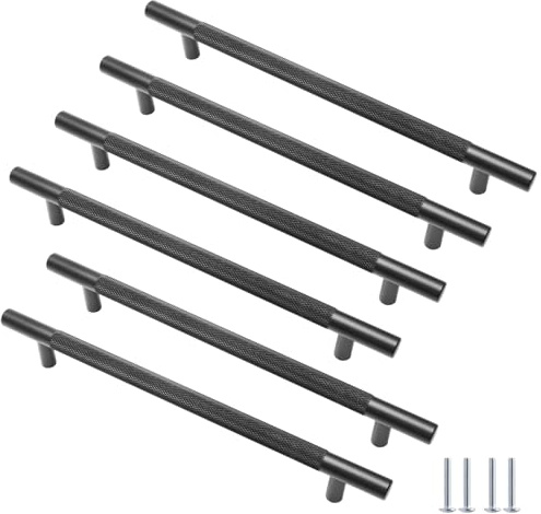 Cjueiom Matt Black Cupboard Handles 192mm, 6 Pack