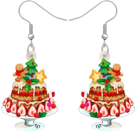 RAIDIN Acryl Neuheit Weihnachten Desserts baumeln Ohrringe Geschenke für Damen Mädchen Kinder süße Junk-Food-Kuchen-Schmuck für Urlaub Party Favors Dekorationen (Lebkuchenmann A)