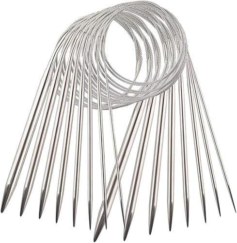 YXHZVON 8 Stück Edelstahl Rundstricknadel Set 40cm, Ergonomische Doppelspitzige Rundstricknadel für Socken, Ärmel, Untersetzer (2mm/2,5mm/3mm/4mm/5mm/6mm/7mm/8mm)