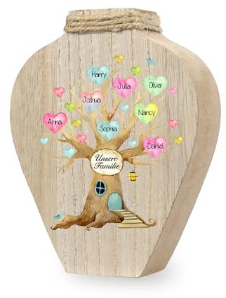 Personalisierte Vase Deko Holzvase Deko Mit Individueller Gravur Wohnaccessoire Für Blumenvase Geschenk zum Muttertag Geburtstag Für Mama Zuhause (8 Namen)