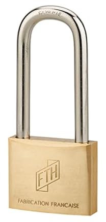 FTH - Cadenas MH2 à clé, corps en laiton monobloc et anse en acier cémenté, base de 45mm, anse demi-haute 60mm, 2 clés crantée en acier