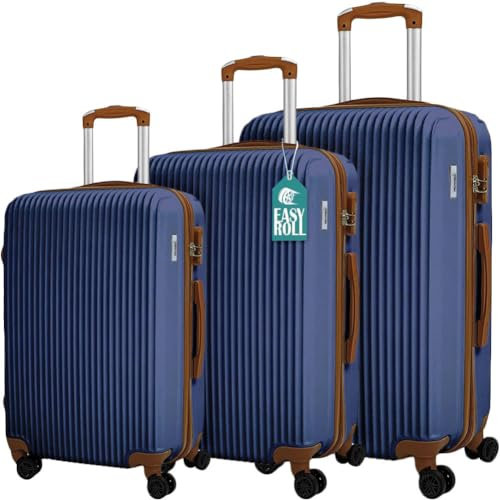PROVITERA Set 3 Valigie Rigide in ABS, Valigia Rigida 38-59 - 90 Litri, Manico Telescopico e 4 Ruote Easy Roll, Trolley Resistente e Leggero da Viaggio, Bagaglio a Mano, Serratura Codice (Blu)