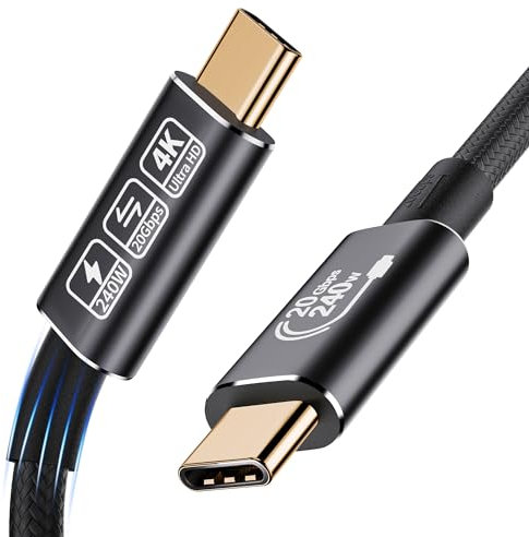 HOTUTUKI cable usb c carga rapida 1m, cable movil tipo c,20 Gbps, 100W 20V/5A usb c 3.2 gen 2 cable, 4K @ 60Hz de Transmisión Para Ordenadores Portátiles, Teléfonos Móviles, Dispositivos USB C