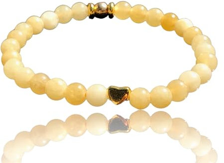 Steinfixx® - Elegantes Perlenarmband aus Topas - Hochwertiges Edelsteinarmband - handgefertigt - in edler Geschenkbox - Glück und Freude - vergoldete Edelstahlperle und vergoldetes Herz (6 mm)