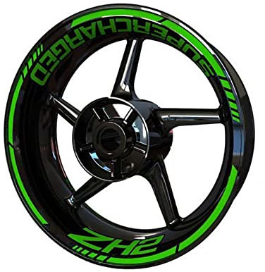 VNRQJLSN Felgenaufkleber Motorrad wasserdichte Aufkleber Rad Aufkleber Felgen Reifen Aufkleber Kit Für Kawasaki ZH2(Green Black)