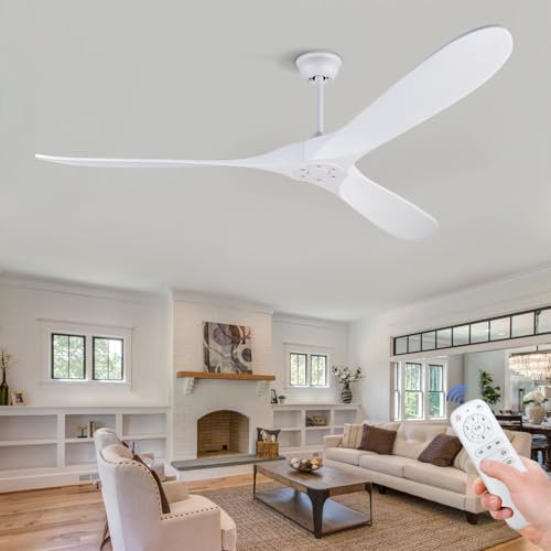 BOJUE Ventiladores de Techo Grandes sin Luces, Ventilador de Techo de 72 Pulgadas sin Luces con Control Remoto, 3 Aspas de Madera Sólida para Interiores y Exteriores, para Patios, Terraza