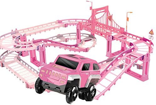 Jouet de Piste de Train électrique, Fabrication Exquise, Jouets de Piste de Voiture de Course éducatifs Sûrs avec Cocotier pour Enfants (Rose)