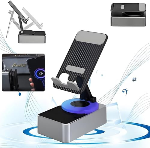 Foldable Cellphone Stand with Bluetooth Speaker and Power Bank - 3-in-1 for iPhone and Android (Gray)