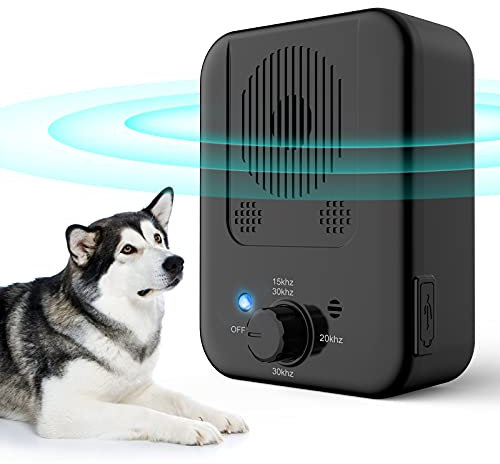 Anti Aboiements Chiens, 3 Réglable Fréquence Ultrasons Dispositifs Anti-aboiements avec Sifflet, 33 Pieds Rechargeable Dispositif Dissuasion pour Petits et Grands Chiens Exterieu,anti aboiement chien