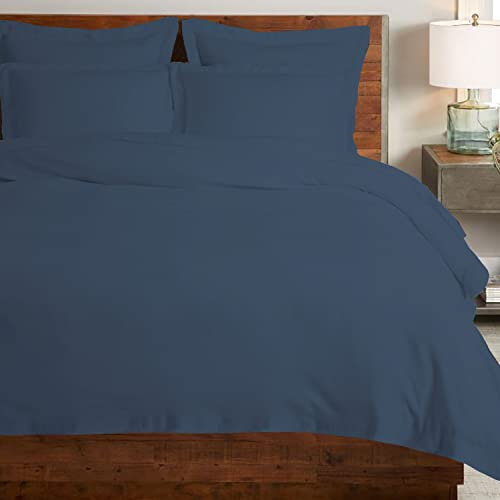 Pizuna 100% Coton Pur Ensemble de Housses de Couette 260x240 cm 2 Personnes Gris Voilet Coton Longue Tige 400 Fils Armure Satin Housse de Couette de Luxe avec Fermeture à Boutons Gris Bleu foncé