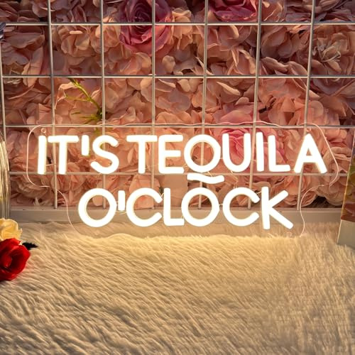 It's Tequila O'clock Neon Sign Dimmable LED Neon Light for Wall Decor USB Powered Light Up Sign for Coffee Bar Beer Man Cave Restaurant Business Store Birthday Party Decoration Gift 15.7x5.9 IN