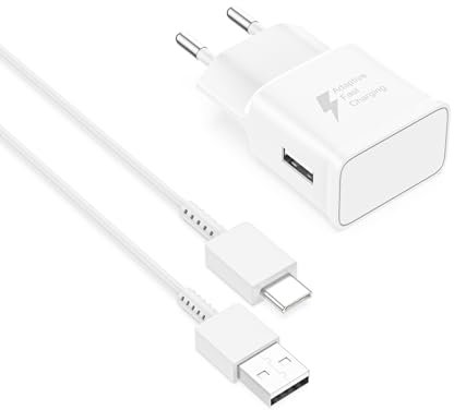 Cargador rápido USB Samsung, para Samsung Galaxy A12 A13 A14 M13 M12 A22 A51 A52 A53 A54 5G A23 A33 A34 A05S, S20 S10 S10+ S9 S8 Note 10 9 8, Cargador rápido Original + Cable Type-C de 2 m (Blanco)