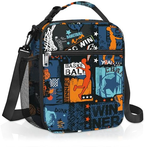 Clastyle Street Insulated Kids Lunch Bag Large Thermal Cooler Bag for Boy Picnic School Toddler Lunch Box Tote,Basketball