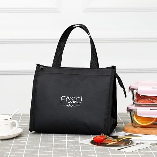 Lonchera térmica aislada con bolsa de transporte, almacenamiento portátil para picnic, tela Oxford, negro y azul (negro S)